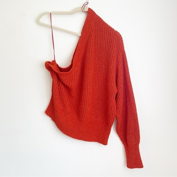 Zara Knit one arm sweater Medium bright orange one shoulder cut out blogger fave - Picture 4 of 11